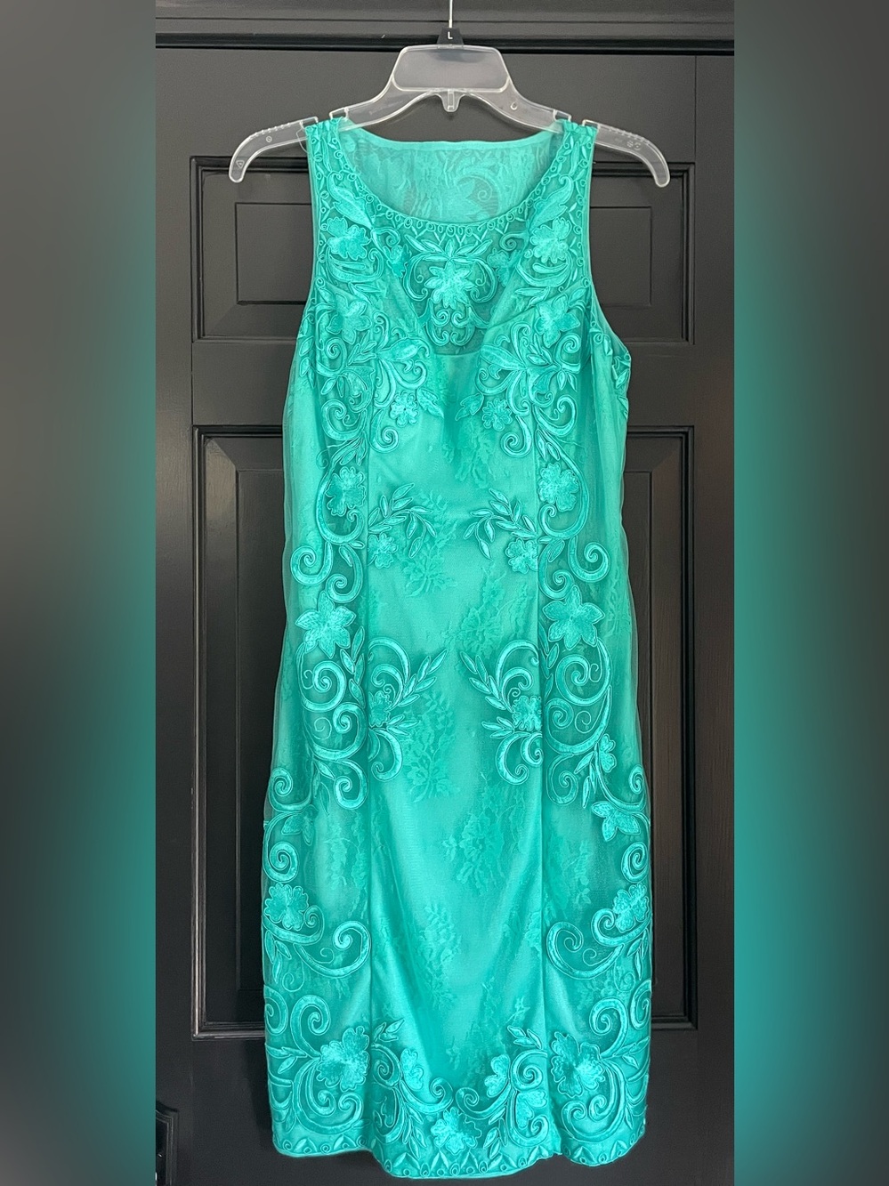 Sue Wong Teal Embroidered Sleeveless Sheath Dress